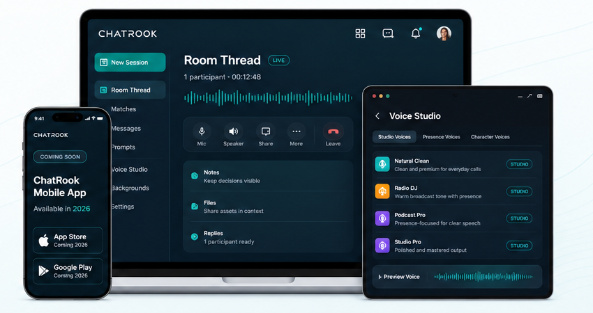 ChatRook desktop, mobile, and voice studio app preview