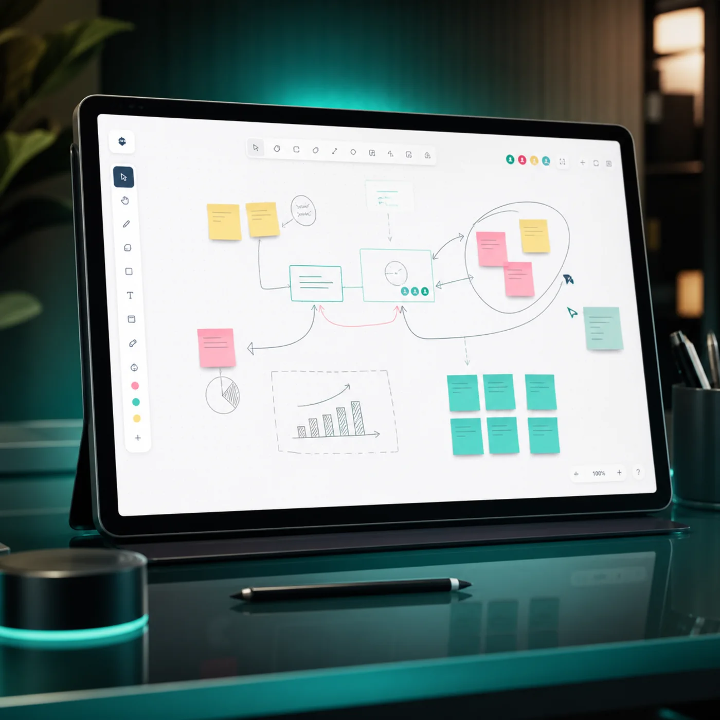 ChatRook collaborative whiteboard with sticky notes and live cursors